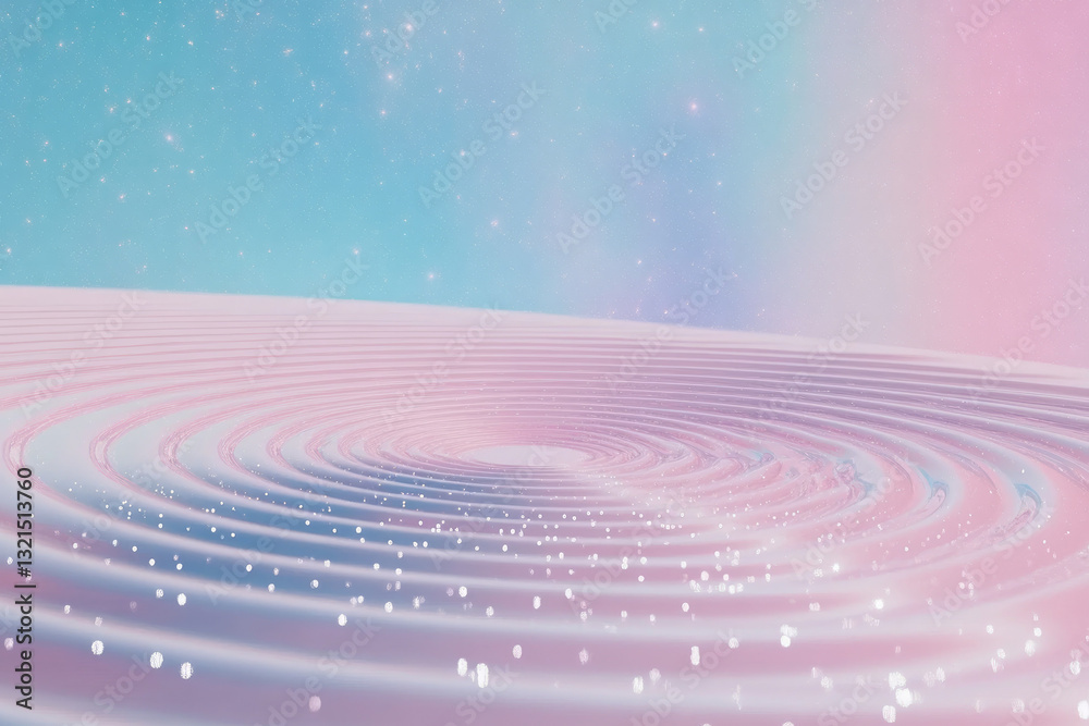 Fototapeta premium dreamy pastel landscape with rippling circles and sparkling stars creates serene and ethereal atmosphere. soft pink and blue hues blend seamlessly, evoking sense of calm and wonder