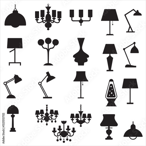 set vector lamp silhouettes various style