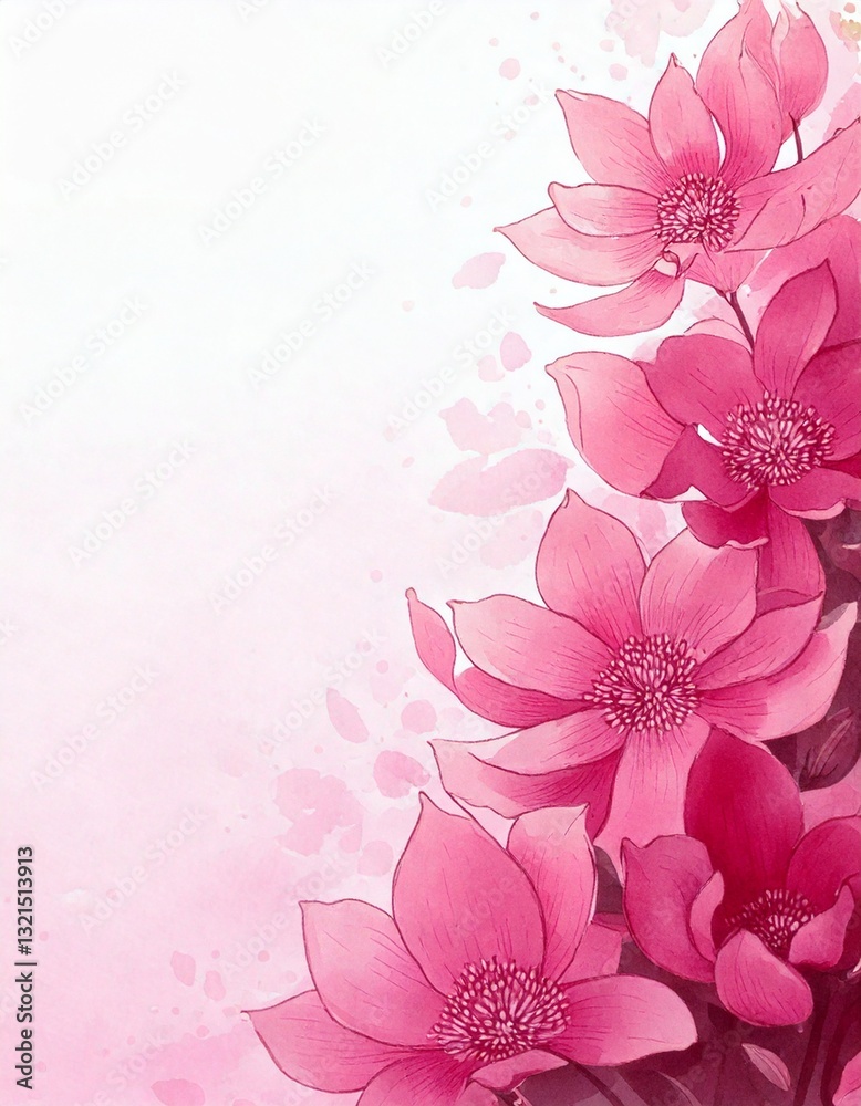 Obraz premium Acuarela, flores, tonos rosas, fondo blanco, flor, naturaleza, ramo, flora, hermoso, pétalo