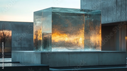 cube of frozen water, ice at an art exhibition
