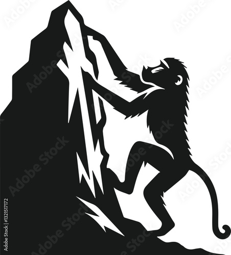 Baboon climbing a steep rock face animal vector