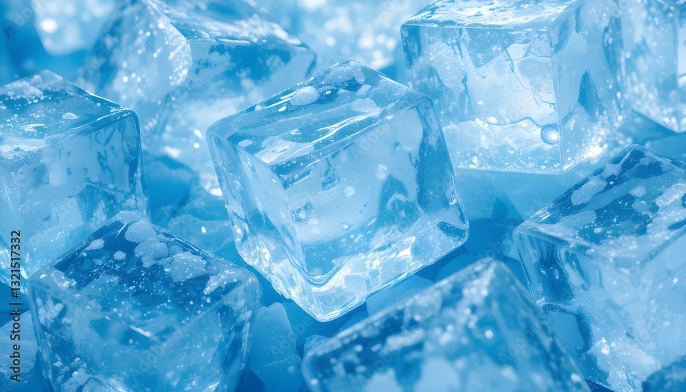 Clear Ice Cubes with Air Bubbles - Artistic Frozen Details in Blue Tint Clear Ice Cubes with Air Bubbles - Artistic Frozen Details in Blue Tint