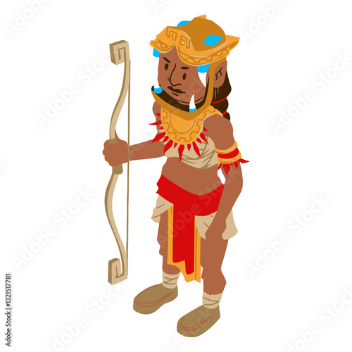 aztec warrior bow arrow isometric.