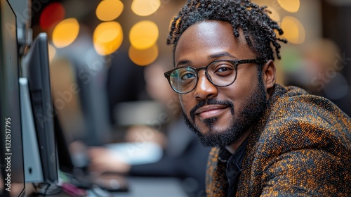Professional Man Engaged in Work Environment with Technology and Focused Expression