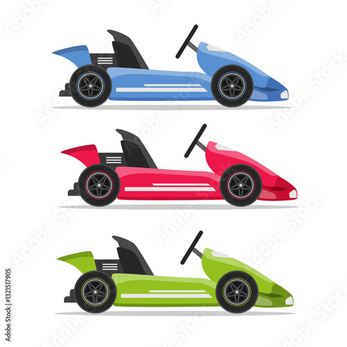 Collection of go kart isolated on white background. Side karting sport concept. Vector stock