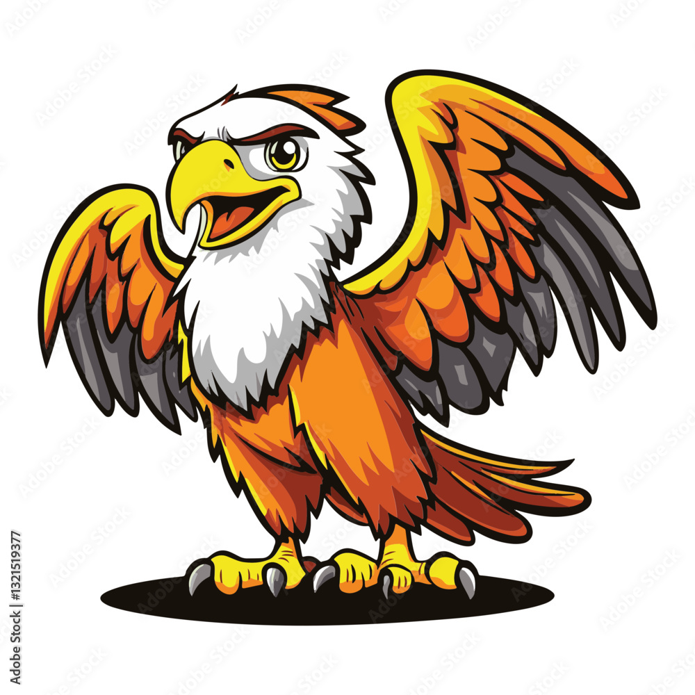 Obraz premium Eagle, simple vector logo, white background, black outline, colorful cartoon, high contrast, 2D flat design, vector illustration, high resolution