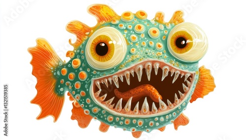 Cartoonish Fish with Big Eyes and Teeth