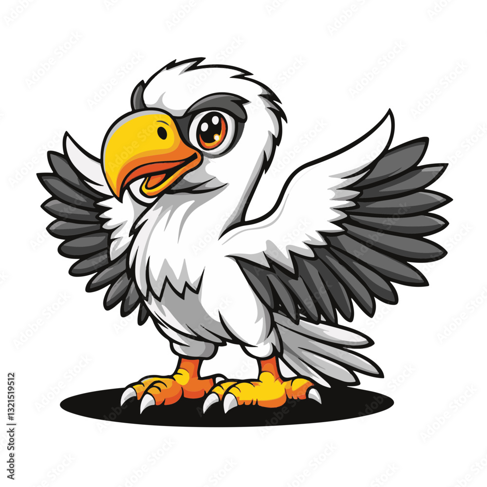 Obraz premium Eagle, simple vector logo, white background, black outline, colorful cartoon, high contrast, 2D flat design, vector illustration, high resolution