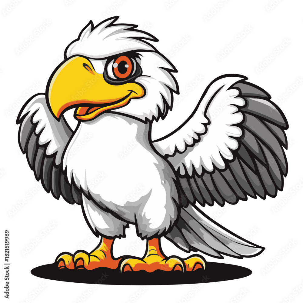 Obraz premium Eagle, simple vector logo, white background, black outline, colorful cartoon, high contrast, 2D flat design, vector illustration, high resolution