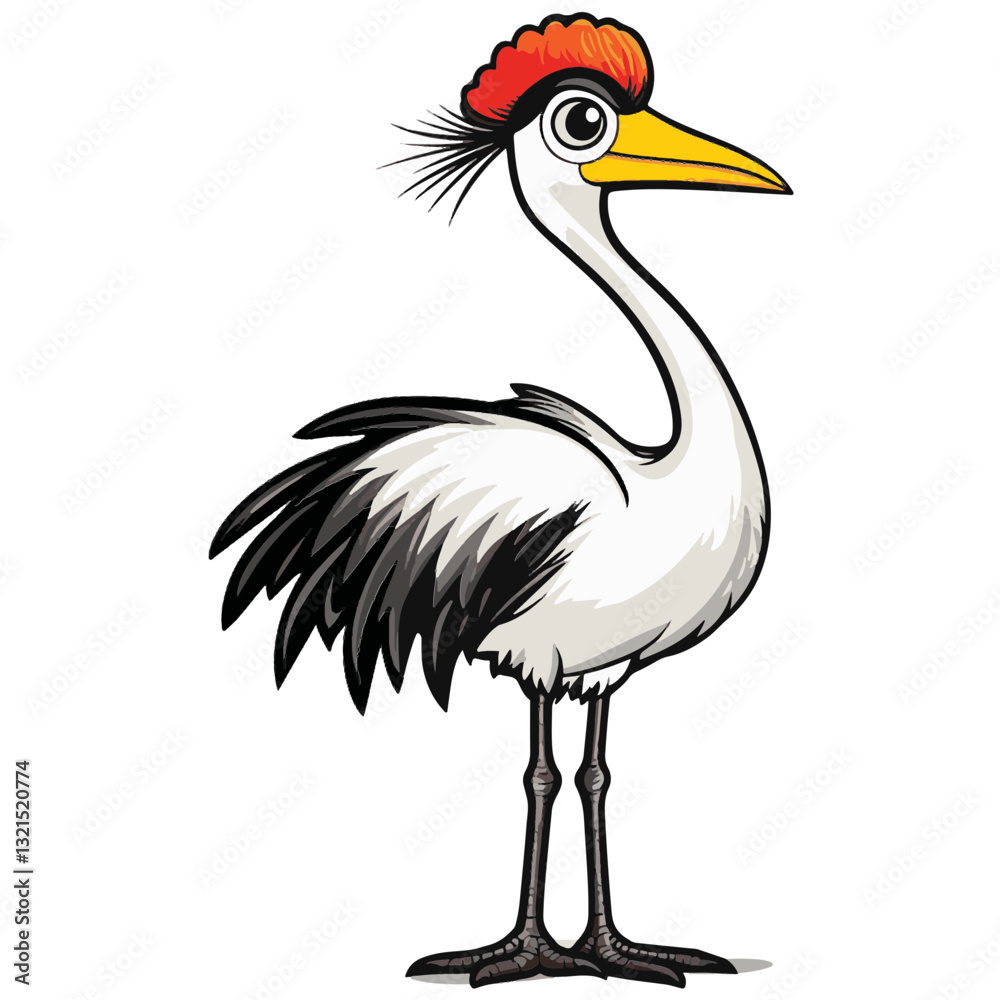 Obraz premium Crested Crane, full body, simple vector logo, white background