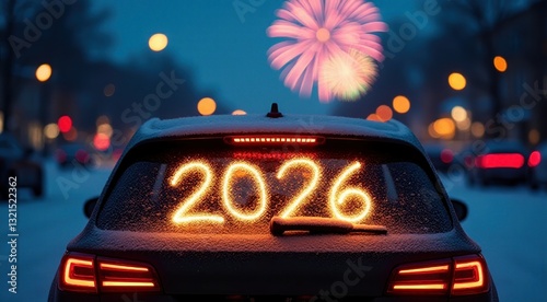 New Year's Eve snowy car, 