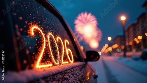 New Year's Eve snowy car, 
