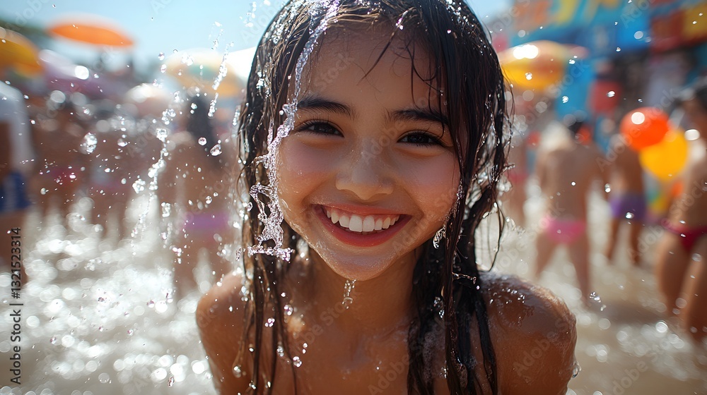 Obraz premium Celebrate the excitement of the Songkran Festival in Thailand with the worlds biggest water fight where people splash water in the streets creating a fun-filled atmosphere