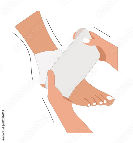 foot bandage technique.Sprained ankle foot with elastic bandage