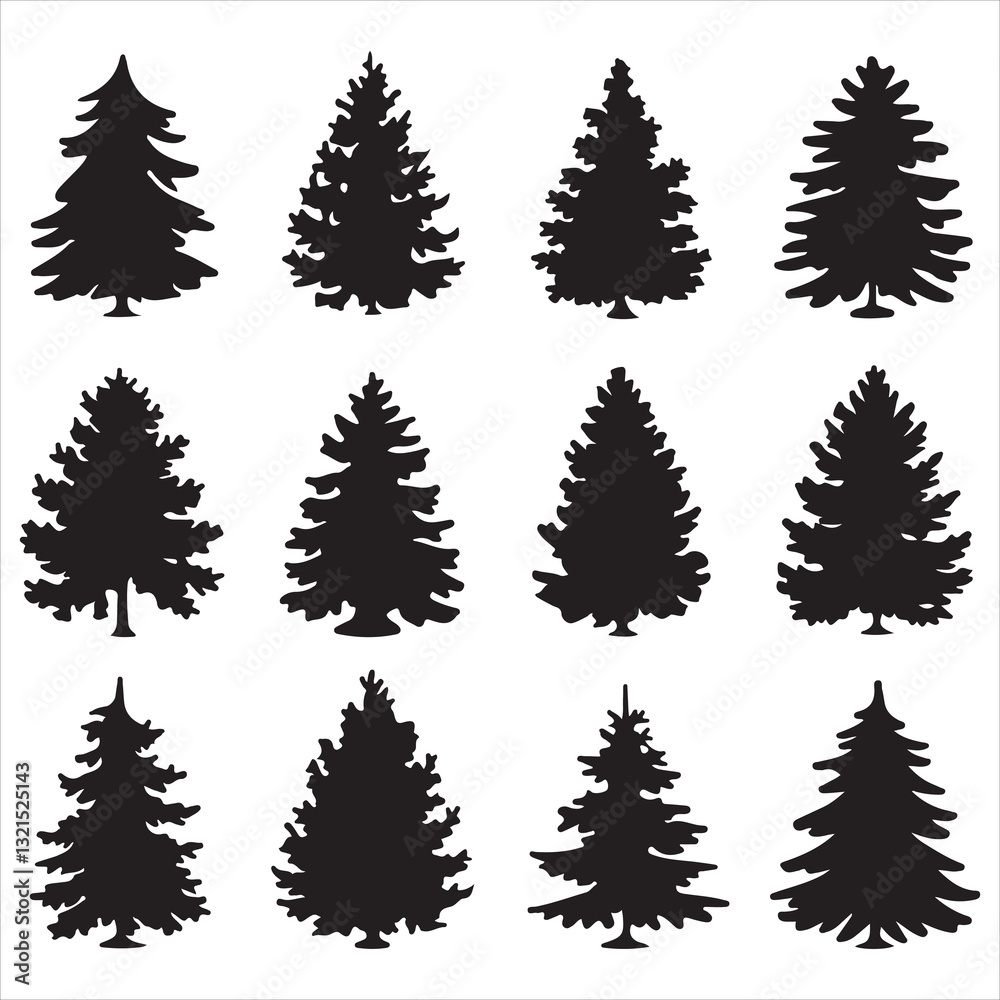 Fototapeta premium set vector fir trees silhouette