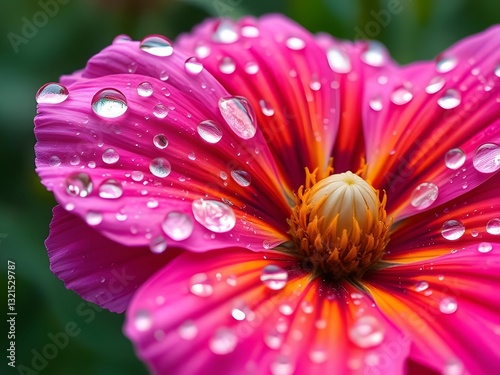 Vibrant Pink Flower Close-up with Water Droplets, Nature Beauty, Floral Photography, Macro Detail.