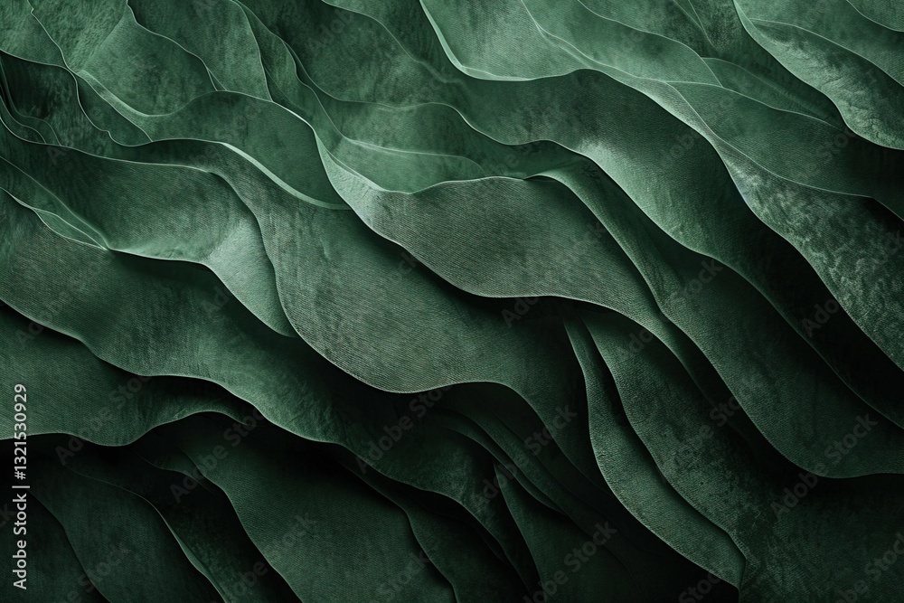 Fototapeta premium A textured, wavy green surface showcasing organic lines and depth, creating a soothing and natural aesthetic.