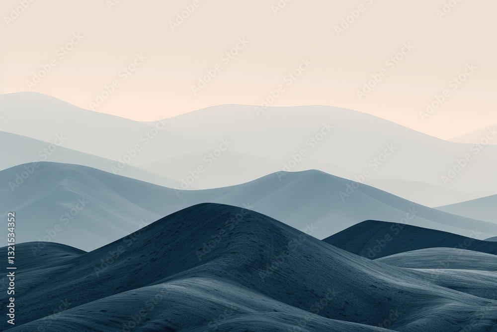A serene landscape featuring rolling hills in soft shades of blue and gray, evoking tranquility and simplicity.