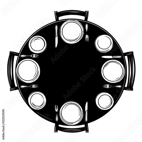 Top view of Dining table, furniture vector art, interior design