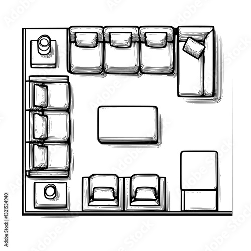 Top view of Sectional, furniture vector art, interior design