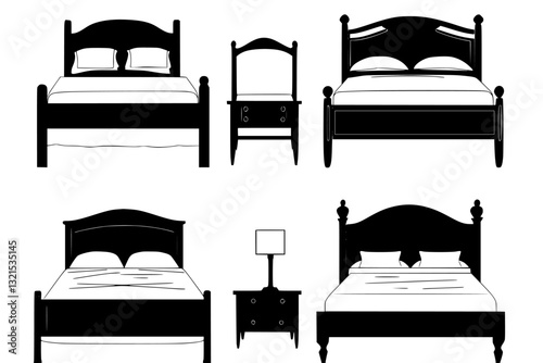 Collection of Beds, furniture vector arts, interior designs