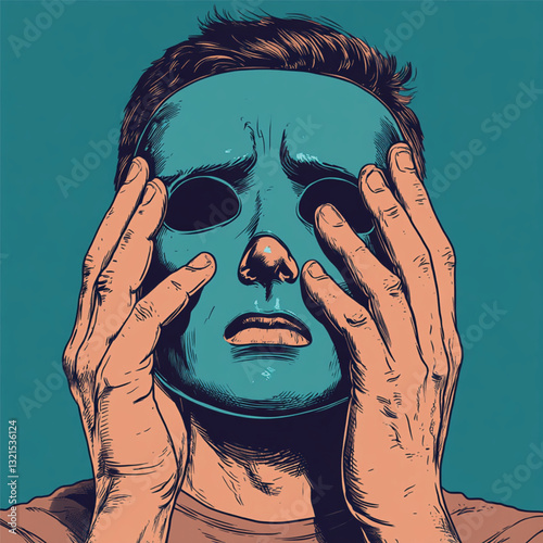 the man covered his face with a blue mask
