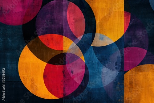 Obraz na płótnie A vibrant abstract composition featuring overlapping circles in bold colors like red, orange, blue, and purple against a dark background. w salonie
