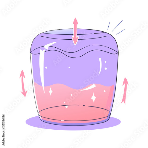 Vector illustration of a container with liquid under pressure, symbolizing physics, fluid dynamics, and compression in a soft pastel design.
