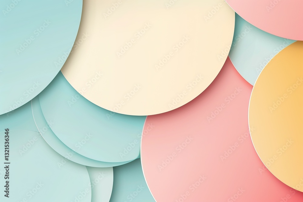 A colorful arrangement of overlapping circular shapes in soft pastel tones, creating a visually pleasing and harmonious design.