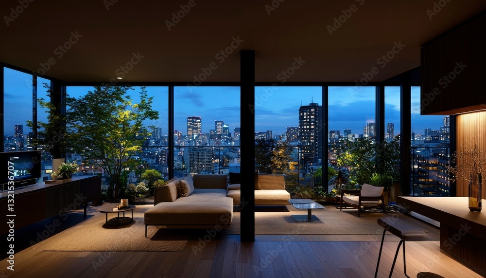 Fototapeta premium Modern apartment with city views