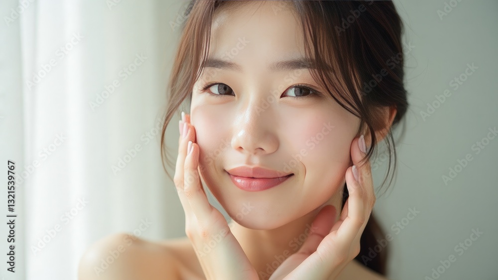 Beautiful Korean Young Woman with Perfect Skin. Skin Care Product Model Beautiful Korean Young Woman with Perfect Skin. Skin Care Product Model