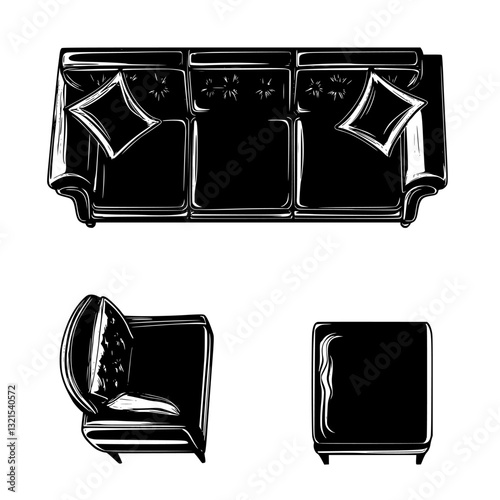 Top view Sectional, furniture vector art, interior design