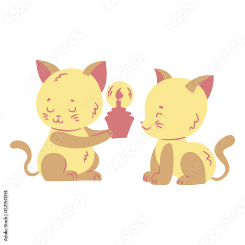  cute kittens birthday hand drawn.
