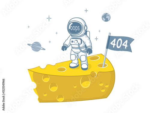 404 error page - website page not found - broken page - wrong landing - astronaut - cheese - ooops