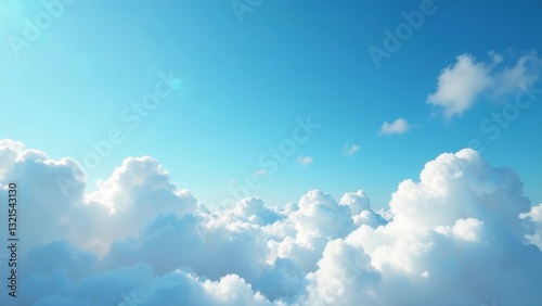 A Serene Panorama of Puffy Cumulus Clouds Drifting Across a Vivid Azure Sky, Illuminated by a Gentle Sunlight