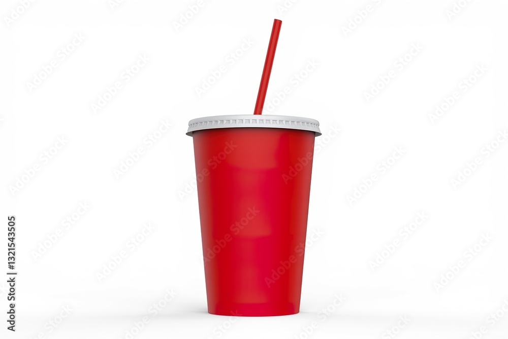 3D Rendering of red disposable cup with straws. Isolated on white background 3D Rendering of red disposable cup with straws. Isolated on white background