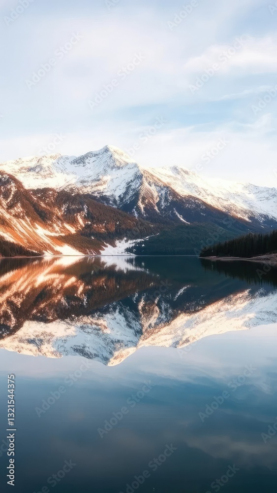 Obraz premium Churup Lake reflected in a snowy mountain range, lake, reflection