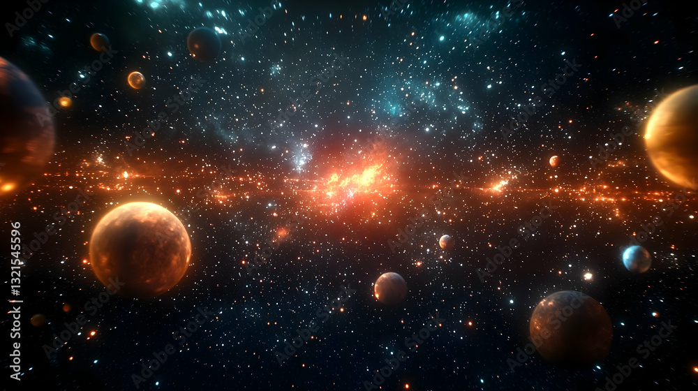 Vivid Depiction Of A Galaxy With Colorful Nebulae And Celestial Bodies With Swirls Of Orange And Blue Interstellar Dust Clouds Vivid Depiction Of A Galaxy With Colorful Nebulae And Celestial Bodies With Swirls Of Orange And Blue Interstellar Dust Clouds