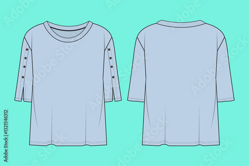 Ladies Drop Shoulder tops technical fashion flat sketch CAD.