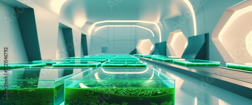 Conceptual Martian farm integrates glowing algae tanks to support terraformed habitat with food and oxygen production.
