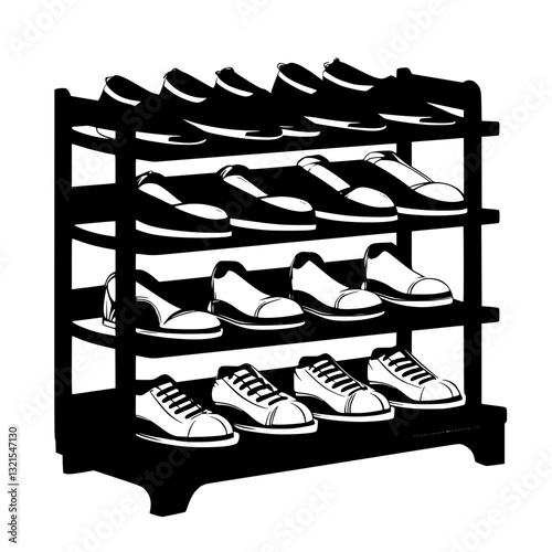 American Traditional Shoe rack, furniture vector art, interior design