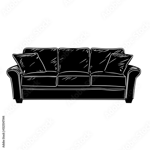 American Traditional Sectional sofa, furniture vector art, interior design