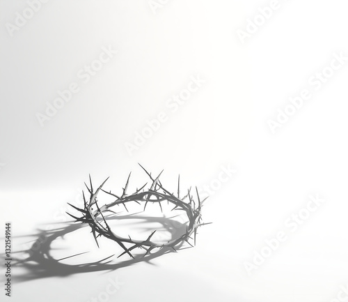 Crown of thorns casting a dramatic shadow on a white background, symbolizing sacrifice, suffering, and faith