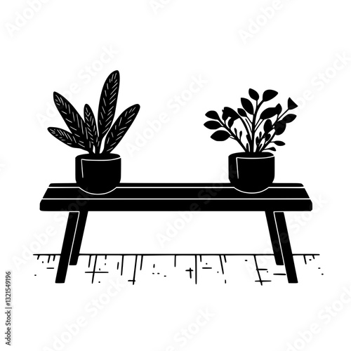 Bohemian Outdoor storage bench, furniture vector art, interior design