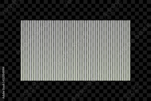 Ribbed glass plate on transparent background. Acrylic or plexiglass fluted plate with corrugated striped in rectangle shape. Ribbed frosted glass panel. Vector.