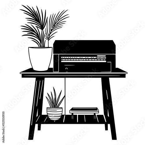 Eclectic Printer stand, furniture vector art, interior design