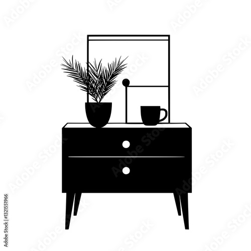 Modern Bedside table, furniture vector art, interior design