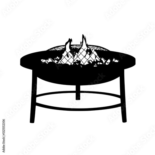 Modern Fire pit table, furniture vector art, interior design