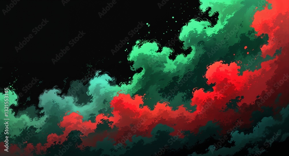 Abstract red green fog mist anime on plain dark black background illustration Abstract red green fog mist anime on plain dark black background illustration