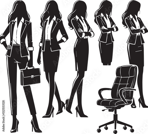 business women in office, Businesswoman silhouette vector, Woman and bag vector illustration, Woman logo vector,  Woman silhouette vector isolated on white background